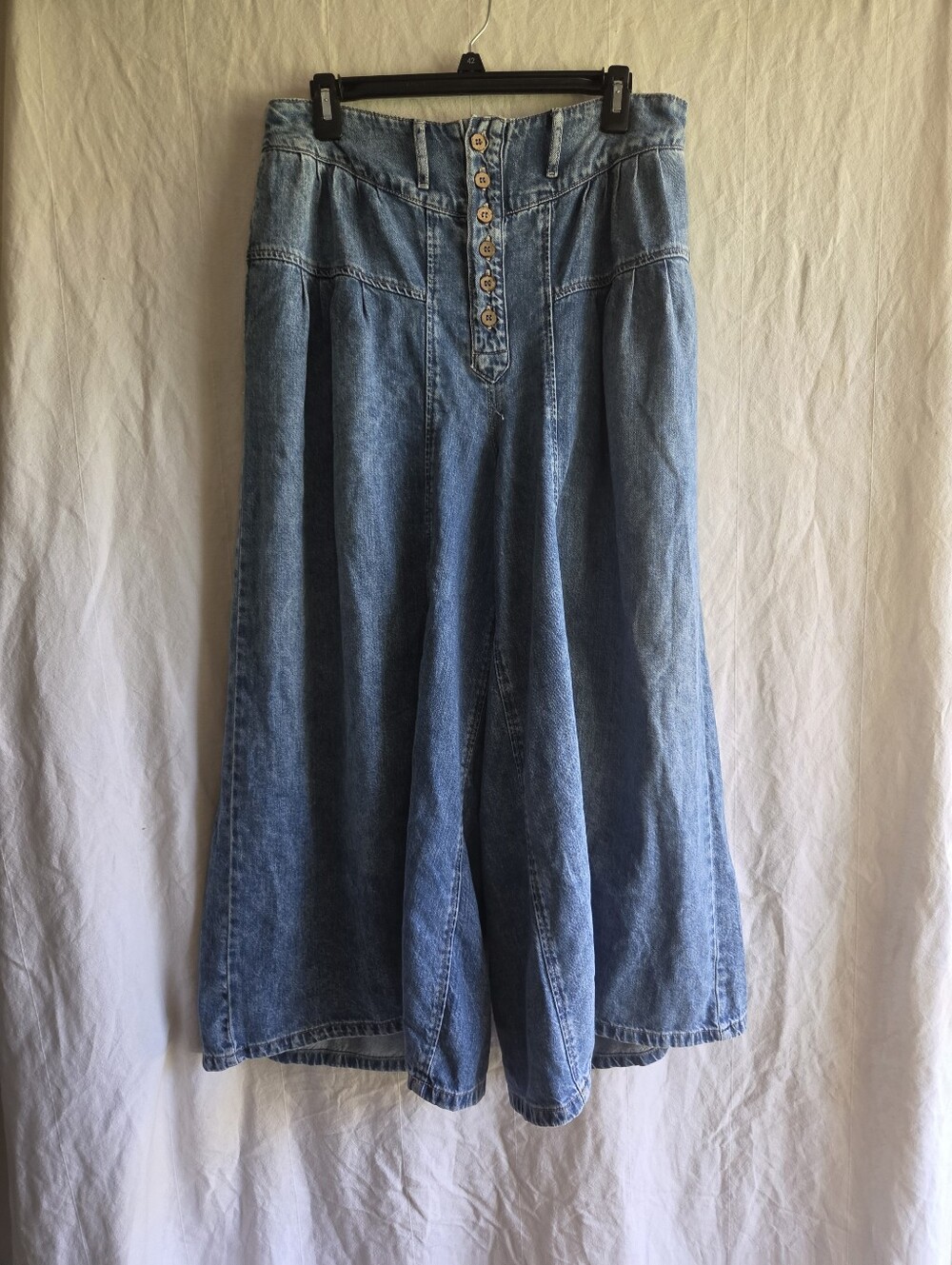 We The Free Free People Womens Large Wide Leg Button Fly Jeans Pleated Cropped